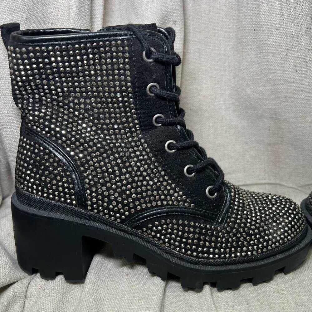 Y2K Madden Girl Dymond Rhinestone Zip Up Platform Combat Boots W 5.5 /  Y 4 - Picture 6 of 9